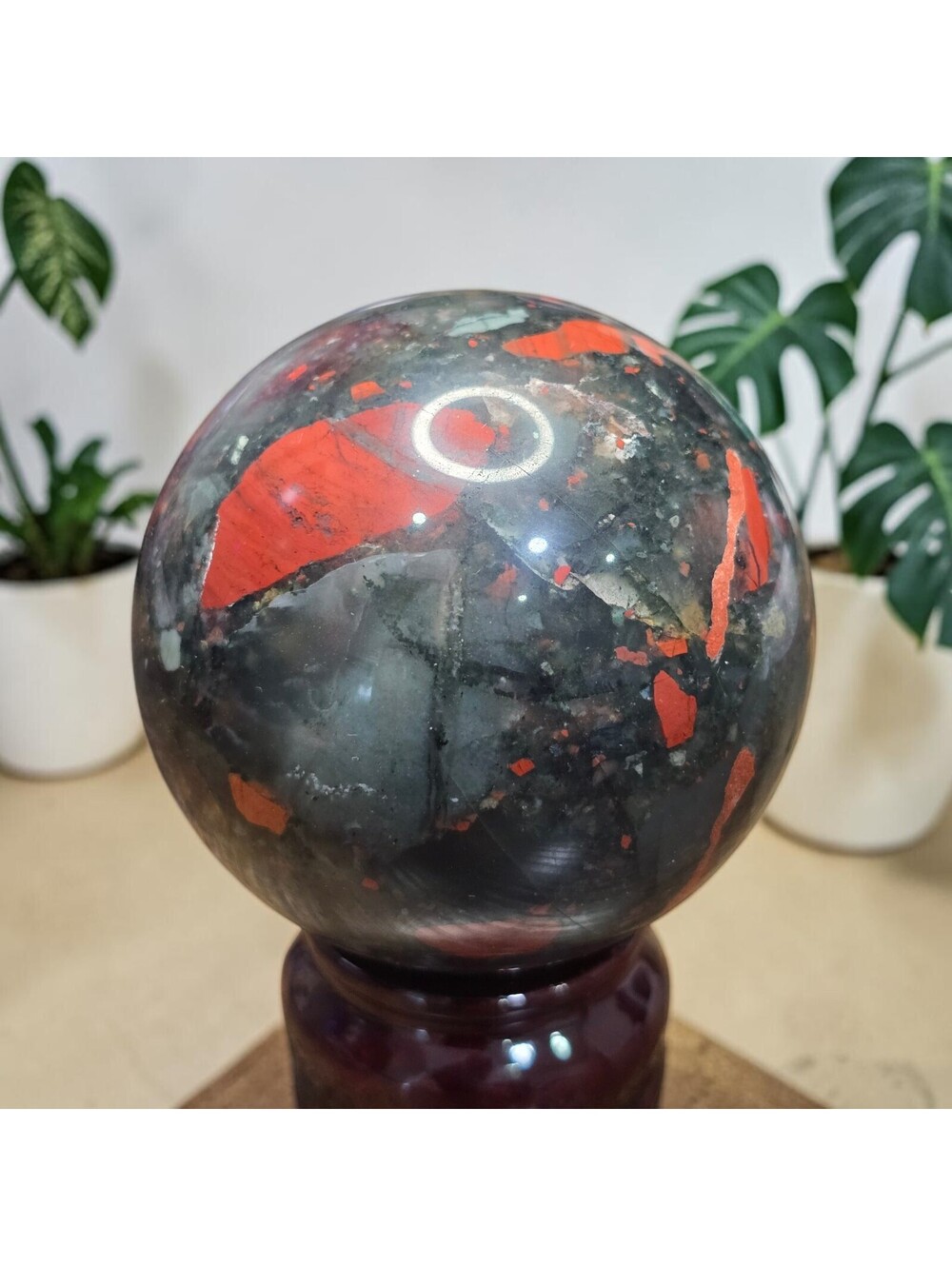 A419. African Bloodstone 65mm Natural Crystal Sphere Orb